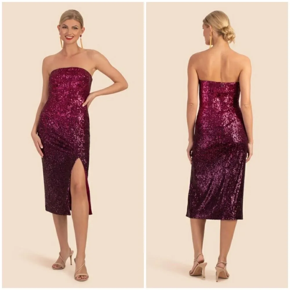 💕TRINA TURK💕 Stella Strapless Sheath Dress Festive Fuchsia Plum Sequin 10 NWT - Image 5