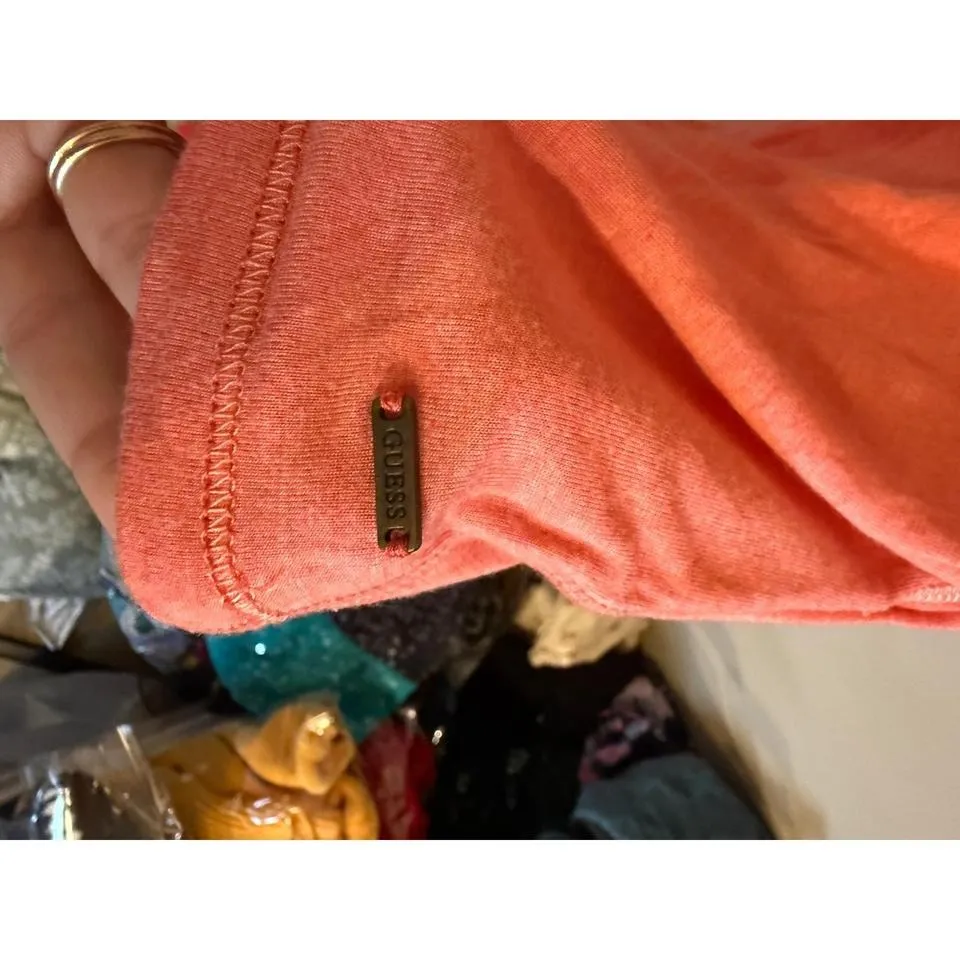 Guess Coral Pink Racerback Tank Top Ring Detail Pocket V Neck Women's M - Image 4