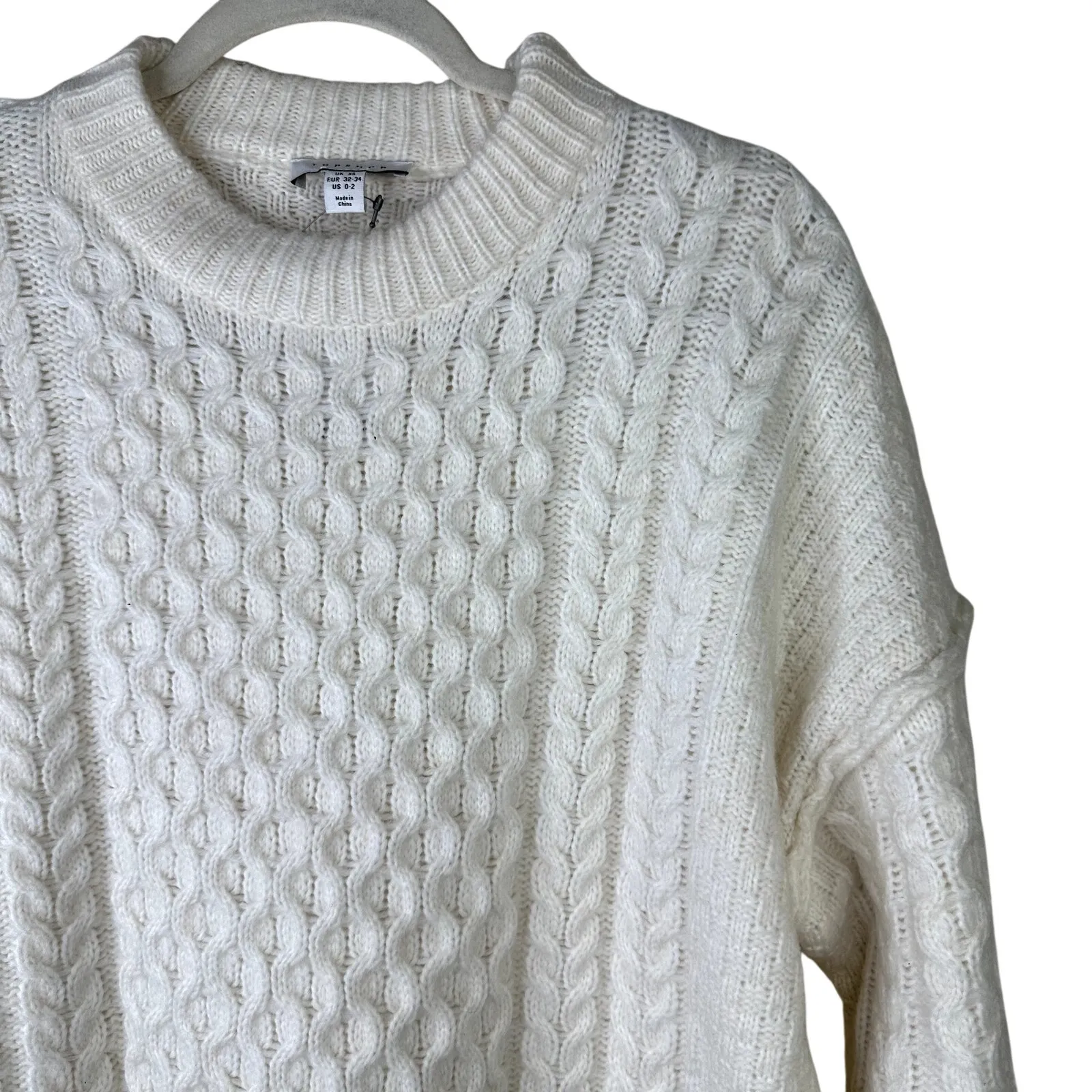 Topshop NEW Light Beige Cream Cable Knit Crewneck Knitted Dress Tunic Sweater XS - Image 7