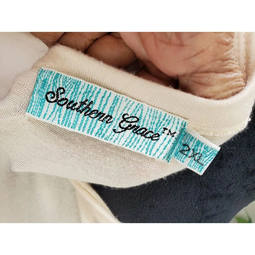 Southern Grace Women's Beige Long Sleeve Round Neck Pullover Top Blouse Size 2XL - Image 8