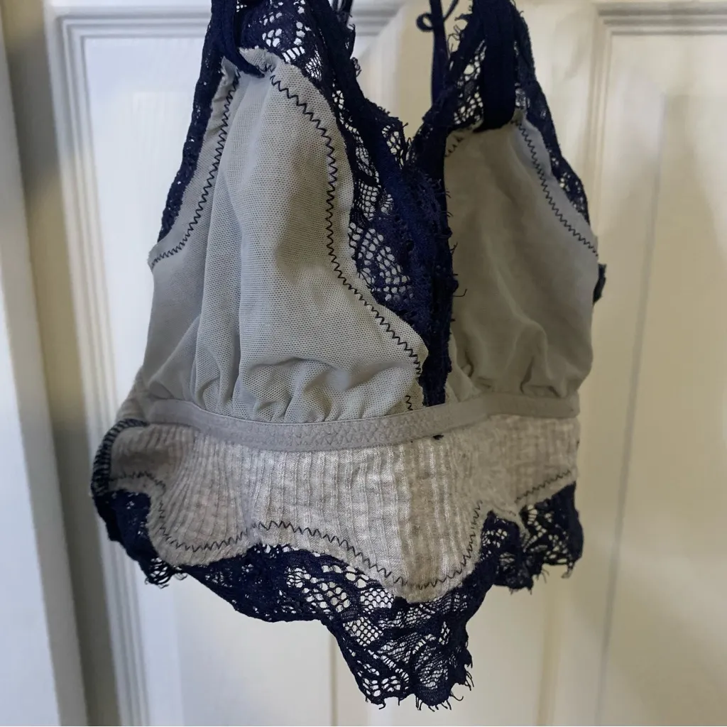 Gray Navy Lace Trim Bralette - Image 4