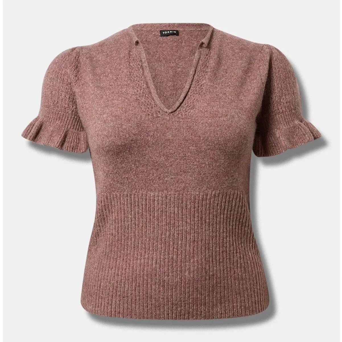 Torrid Vegan Cashmere V-Neck Ruffle Elbow Sleeve Pullover Sweater Size 6 6X 30 - Image 5