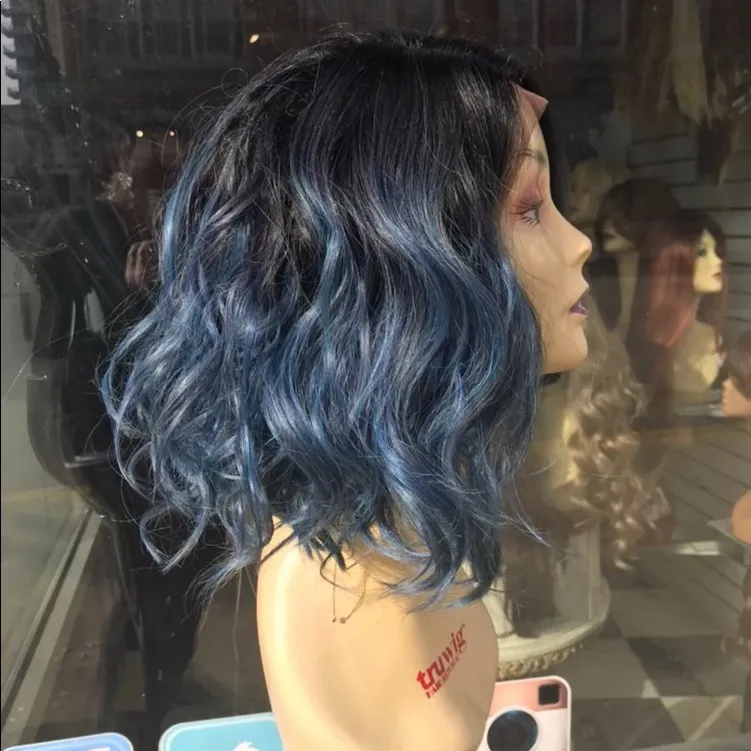 Blue curly Short bob Lacefront wig Ombre - Image 7