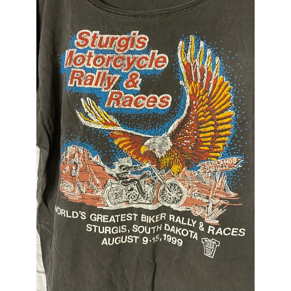 Sturgis Women's Size XL Short Sleeve Motorcycle Rally T Shirt Black 1999 Vintage - Image 4