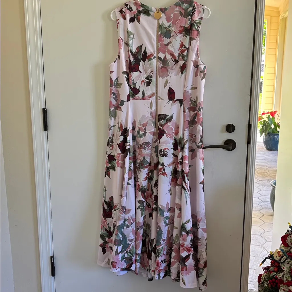 Calvin Klein floral midi dress spring summer brunch Easter bridal size 14 - Image 3