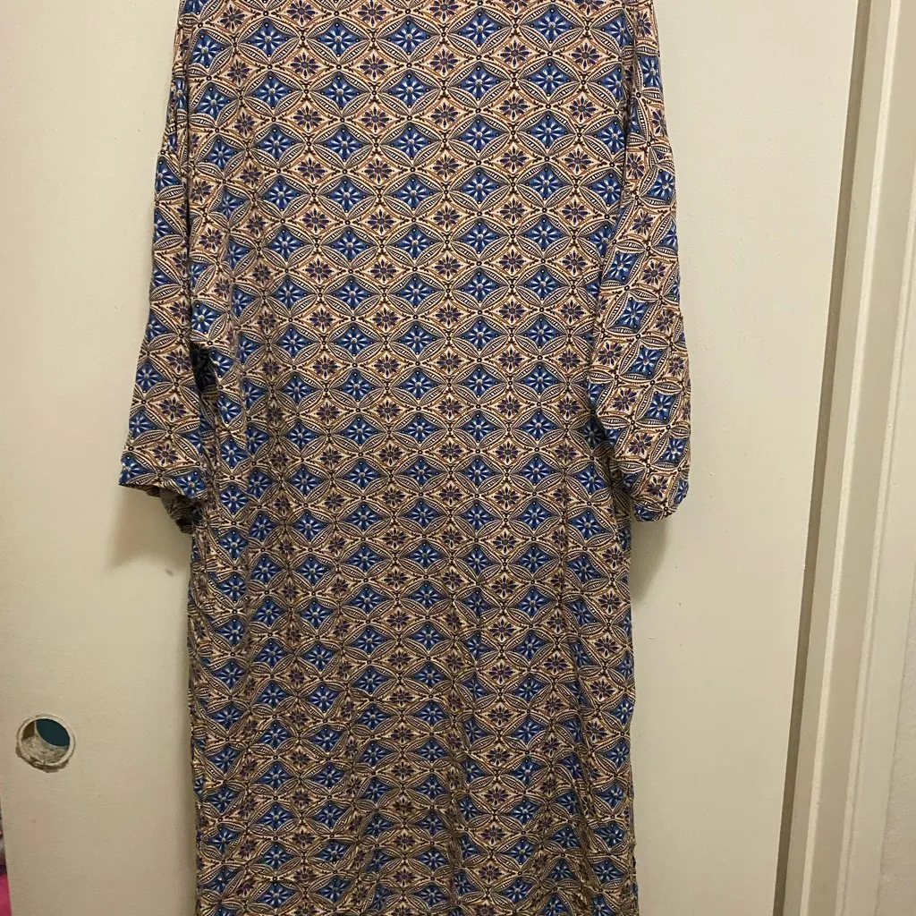 Coofandy Womens Open Robe Kimono Duster S Small Blue & Brown Boho Print Bohemian - Image 5