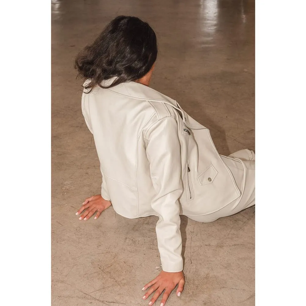 Lulu's Out for the Night Beige Vegan Leather Moto Jacket S NWT - Image 8