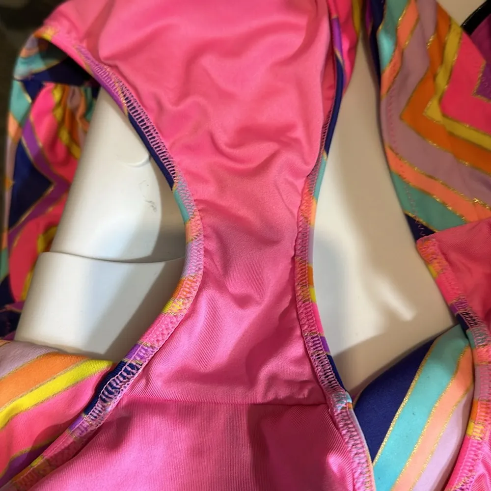 Victoria's Secret 2 Piece Bikini Bright Rainbow Chevron Stripes Halter Top M - Image 14