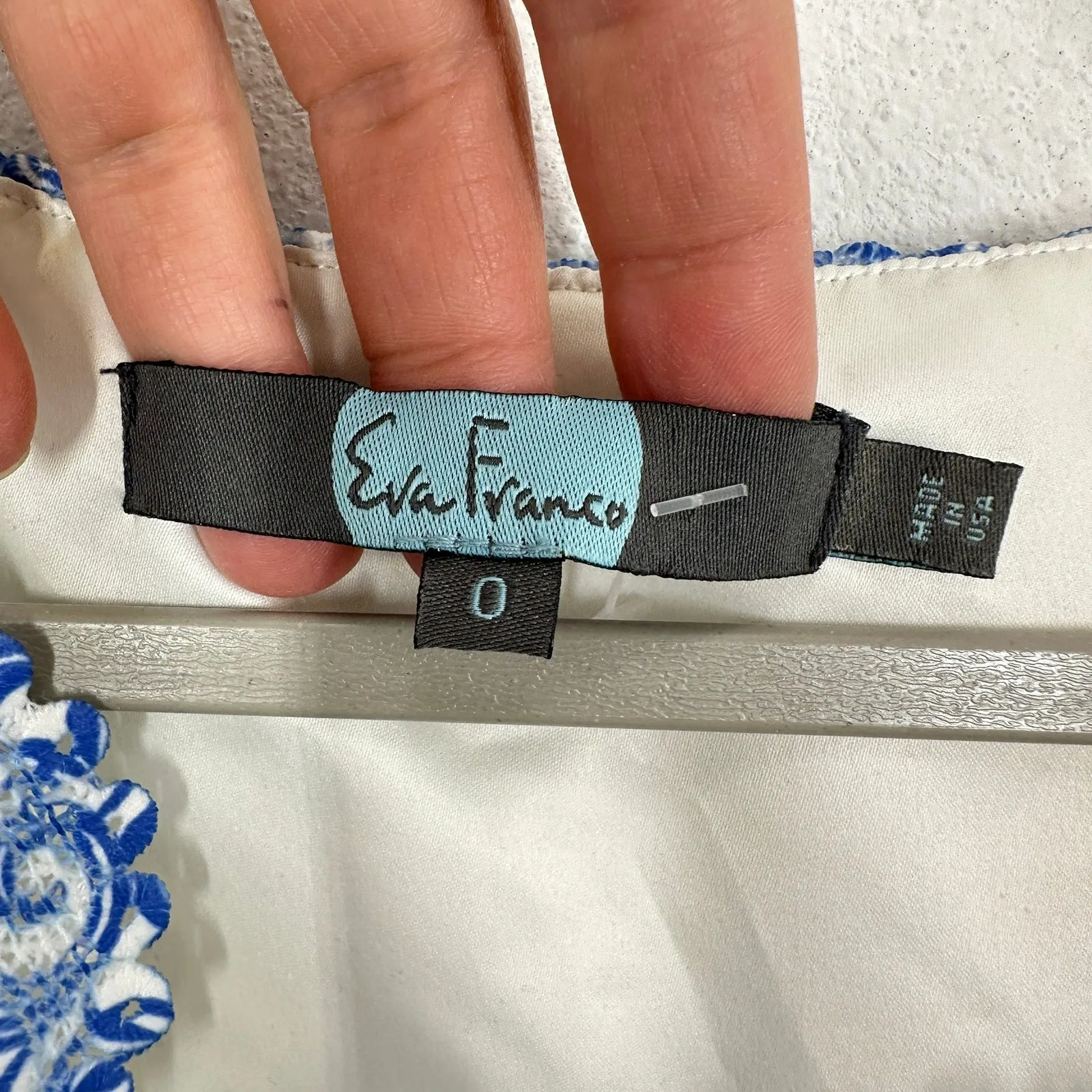 Eva Franco Blue White Lace Overlay V Neck Sleeveless Sheath Dress Size 0 - Image 9