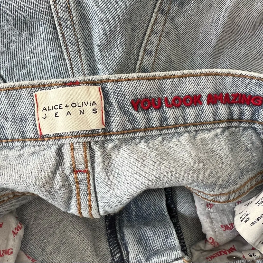 Alice + Olivia Jeans Amazing High Rise BF Raw Hem Cuff Jean Rockstar Blue Wash - Image 9