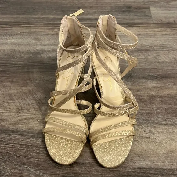 Jessica Simpson Gold Heels with Strappy Design - Image 2