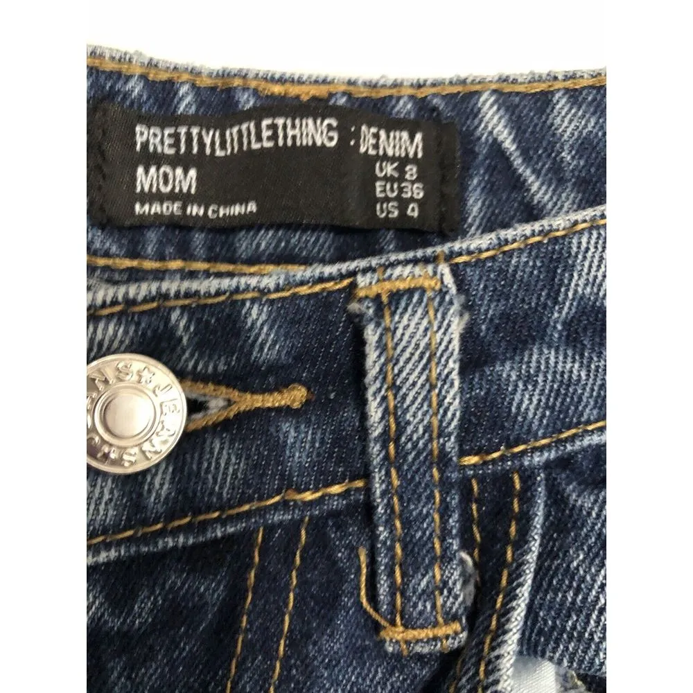 Prettylittlething High‎ Rise Denim Mom Jeans Womens Size 4 Distressed Ripped - Image 5