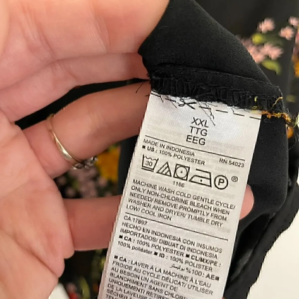 OLD NAVY Floral Print Georgette Swing Blouse Black Multi Long Sleeve Boho Top - Image 10