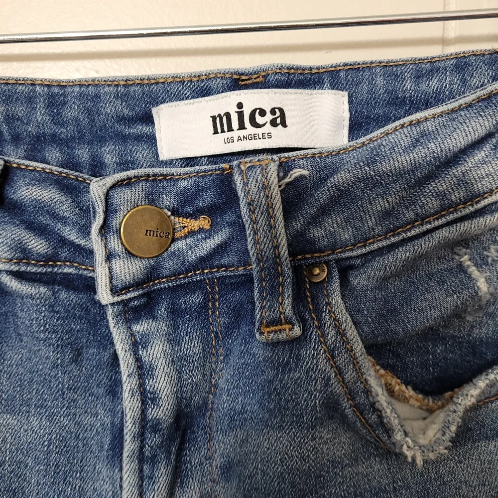 Mica Los Angeles Jeans Womens Blue Distressed Slim Straight High Rise Size 24 - Image 5