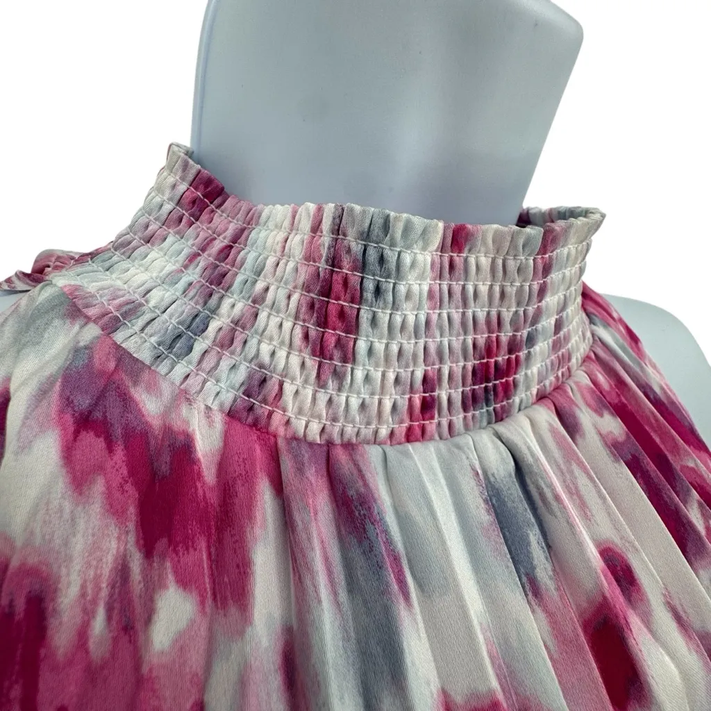 NWT Halogen Sleeveless Pleated Sharkbite Hem Midi Halter Dress Magenta Size XL - Image 4