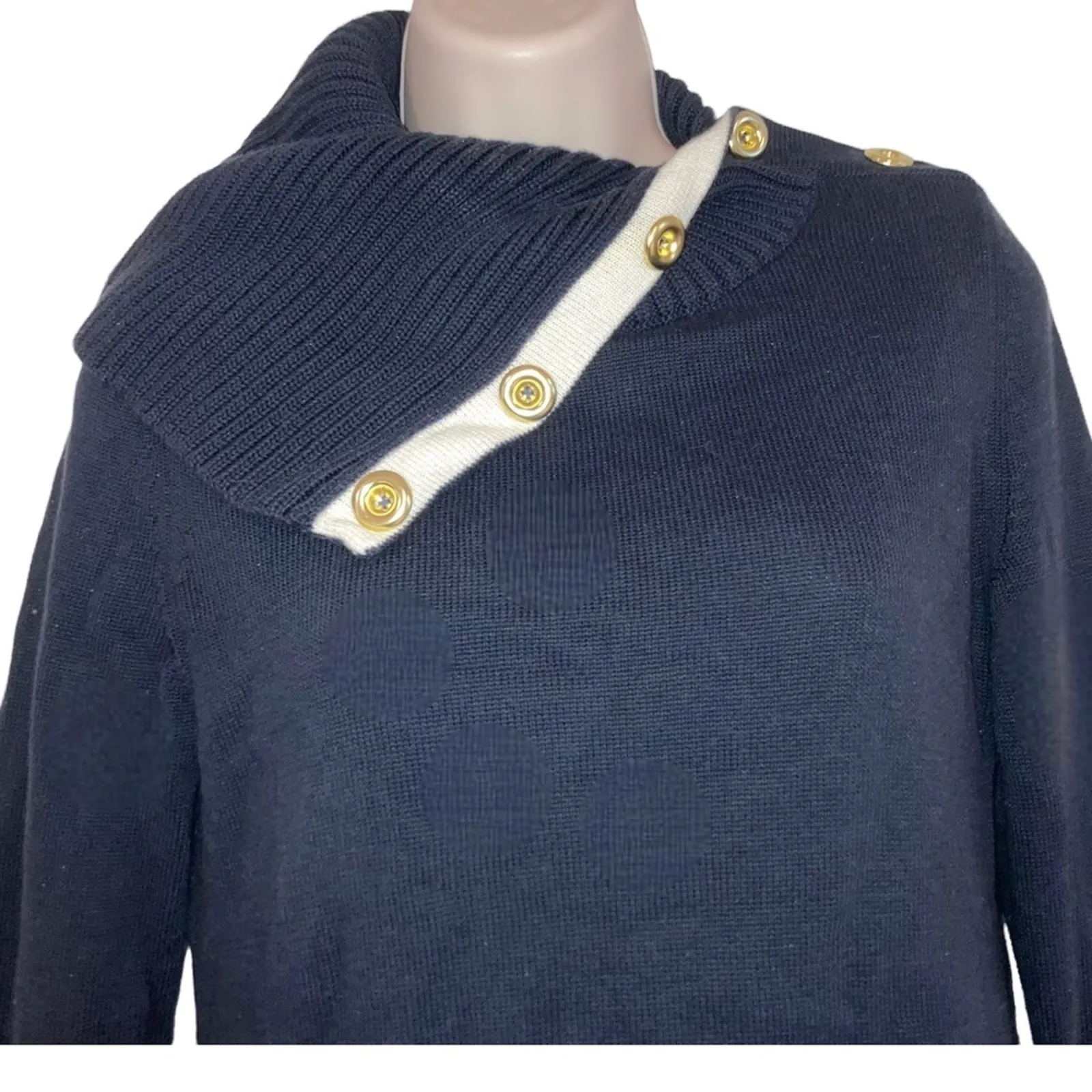 Banana Republic Nautical Ribbed Navy Longsleeve Button Cowl Turtleneck Sweater-S - Image 6
