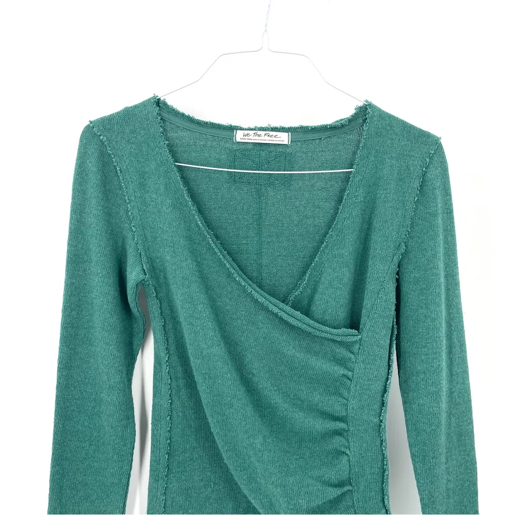 Free People Like A Boss Tee Everglade Long Sleeve Faux Wrap VNeck Top - Image 3