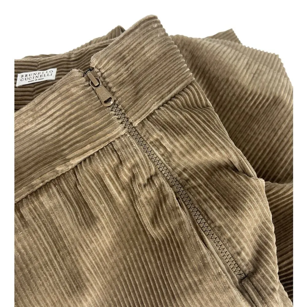 Brunello Cucinelli Cropped Cotton Corduroy Tapered Pants In Light Brown - Image 13