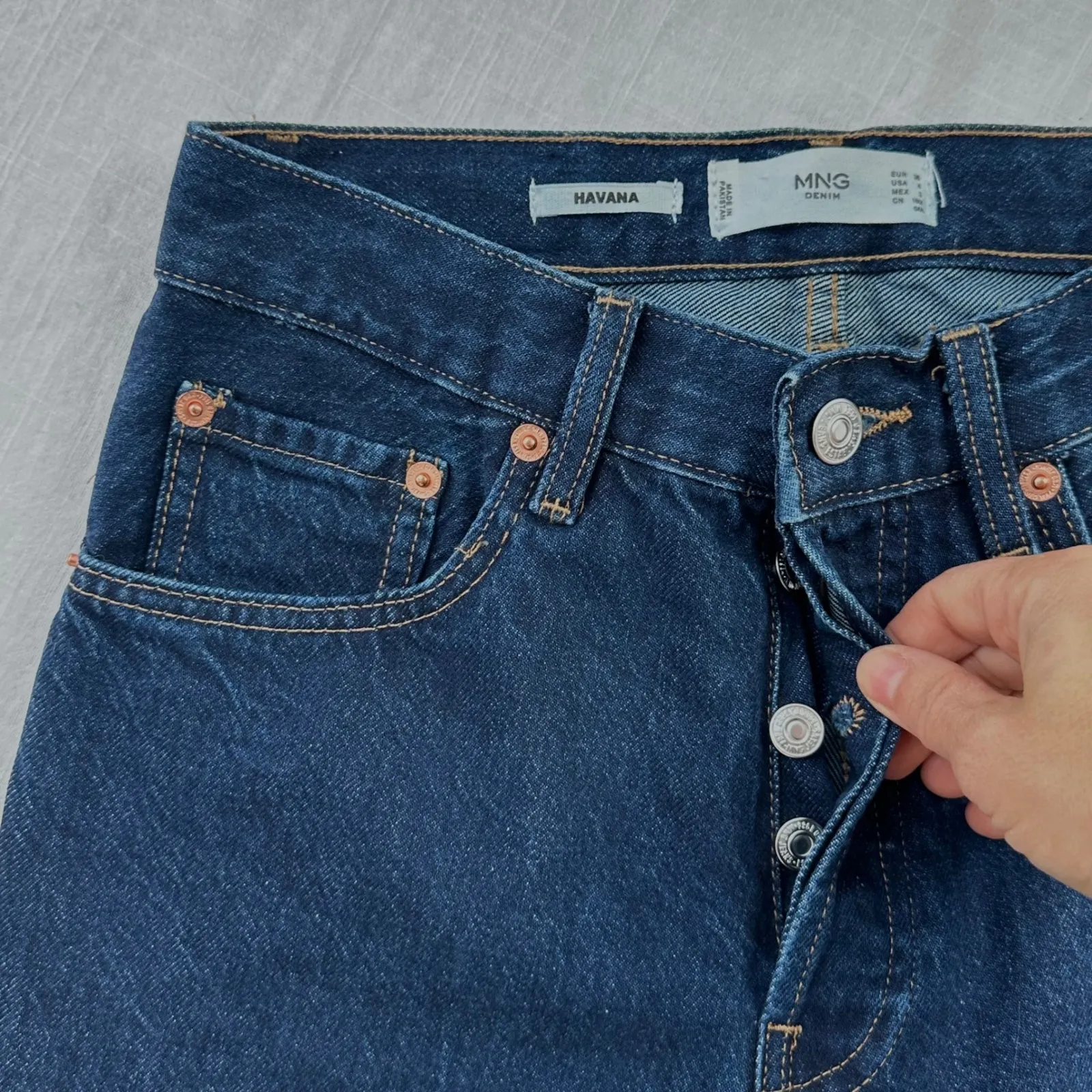 MANGO DENIM HAVANA High Rise Straight Leg Jeans Dark Wash Raw Hem Womens 4 NWOT - Image 10