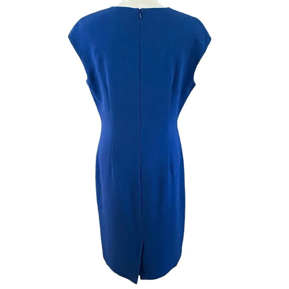 Lafayette 148 Size 10 Imperial Blue Sheath Dress Drape 100% Virgin Wool - Image 2