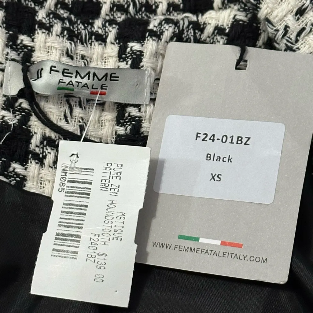 Femme Fatale NWT Women’s XS Black White Plaid Cotton Blend Tweed Jacket Blazer - Image 6