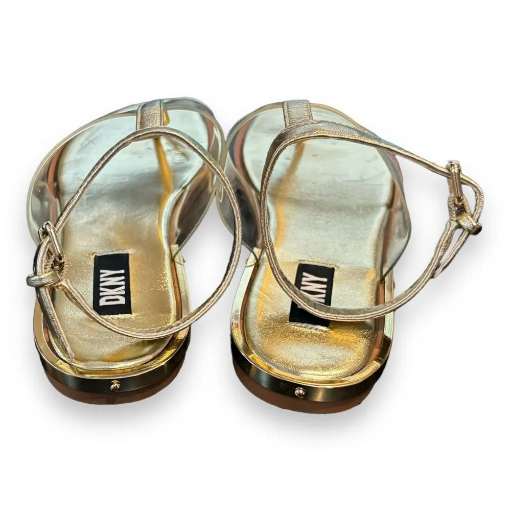 DKNY Womens HALCOTT Gold Thong Slide Sandals Shoes 5.5 Medium‎ - Image 3