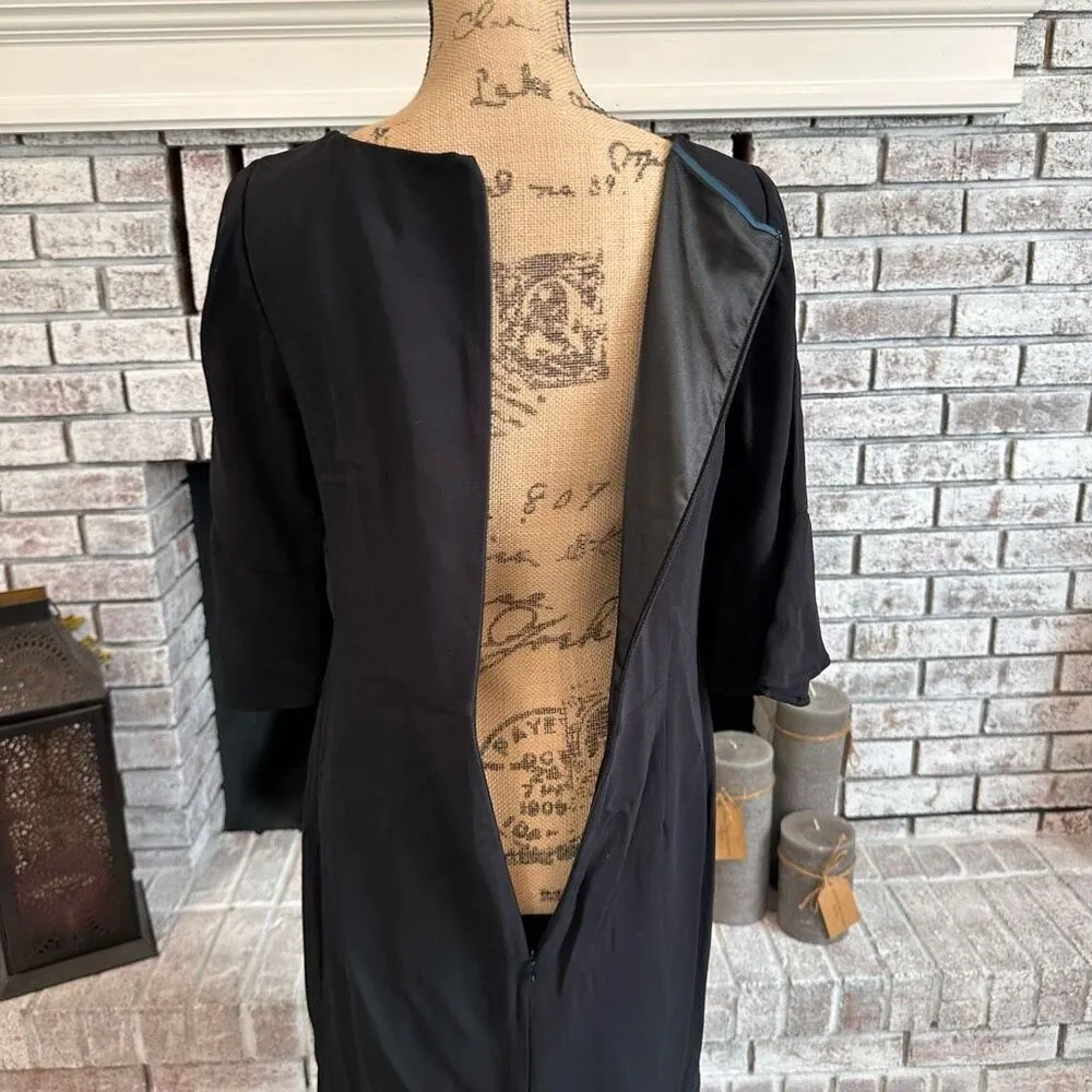 Boden Women's Size 8R Flippy Pencil 3/4 Sleeve Ruffles Cocktail Midi Dress Black - Image 14