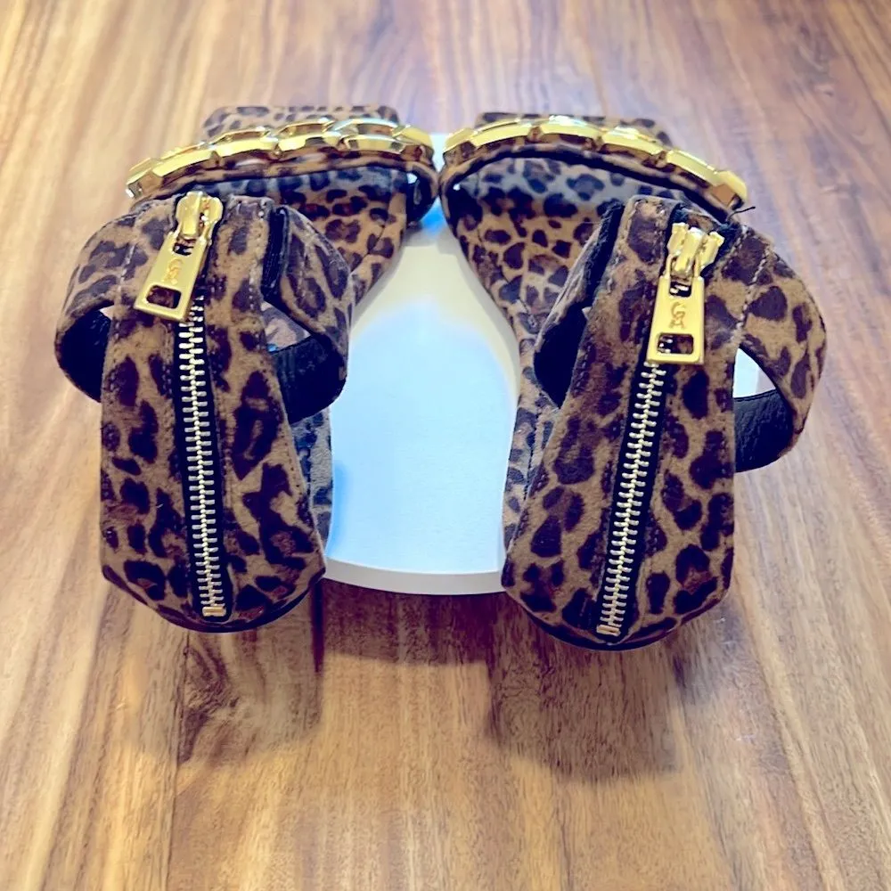 Good American Leopard Print Ankle Strap Chain Sandals 7.5 NWT - Image 3