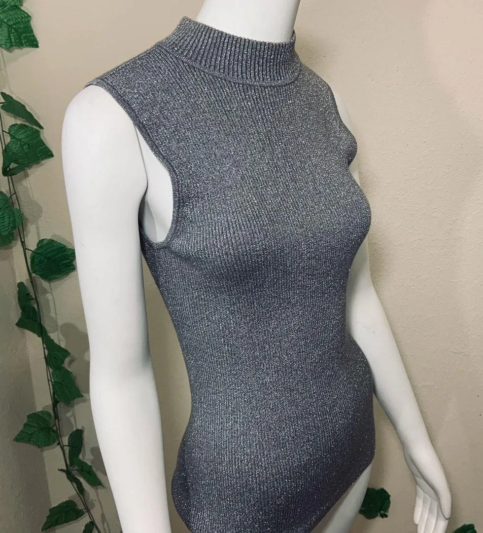 Nygard Silver Metallic Turtleneck Tank Top Blouse - Image 7