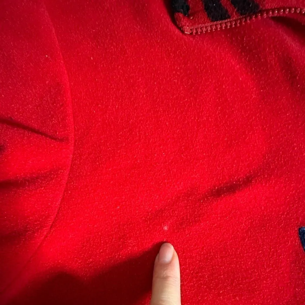 Vintage Ugly Christmas Primitive Santa Whip Stitch Qtr Zip Fleece Sweatshirt Red Size M - Image 9