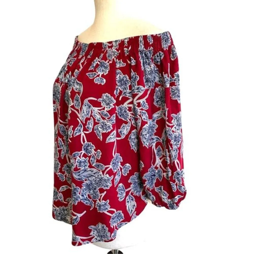Revolve Splendid Off Shoulder Red/Blue Floral Top - XS‎ - Image 11