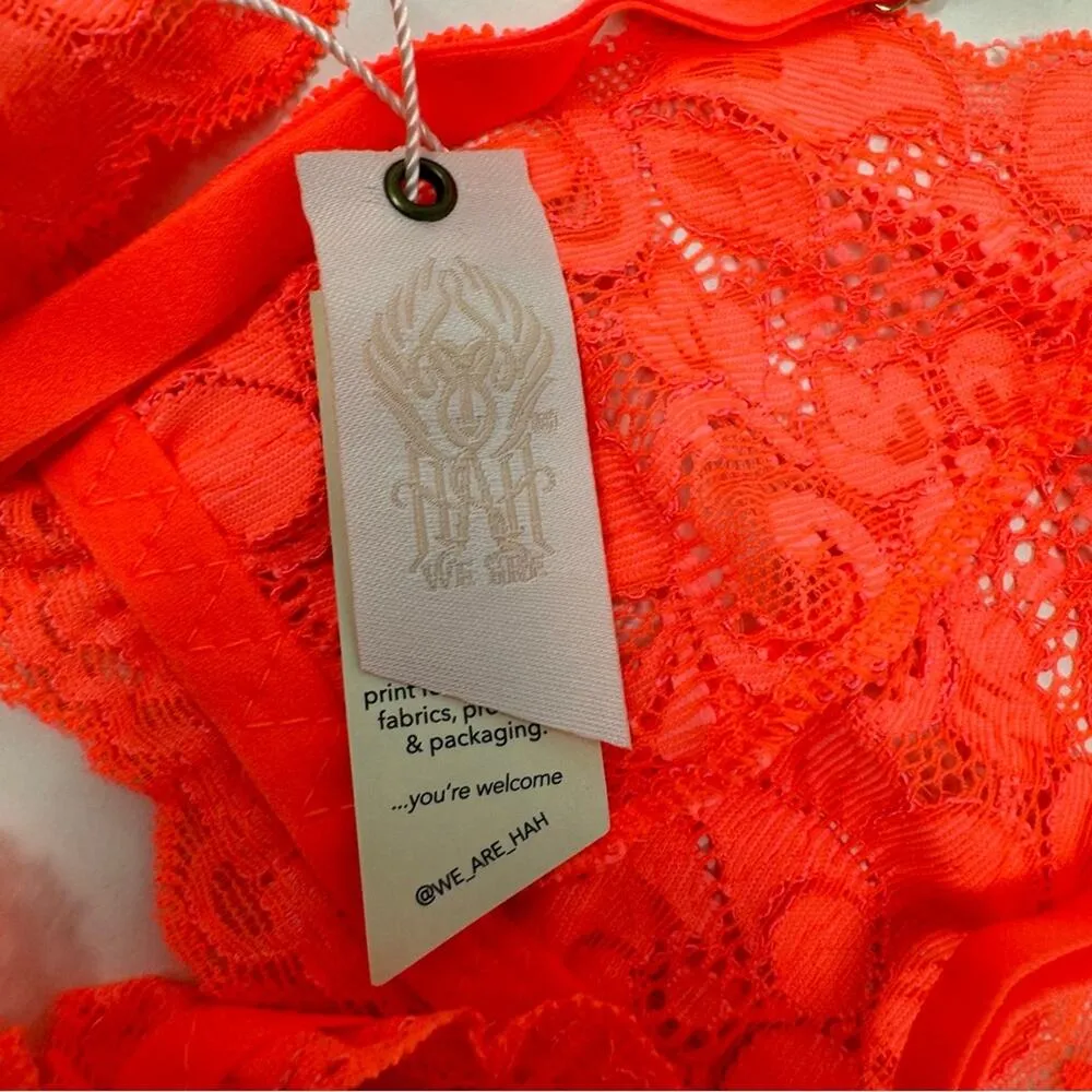 We Are HAH Chi Bralette Fried Salmon Pink Floral Lace Sheer Adjustable XS NEW - Image 13