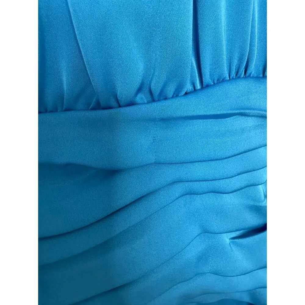 Ramy Brook Amanda Elegant Lake Blue Split Hem Halter Pleated Dress $495 NWT 6 - Image 2