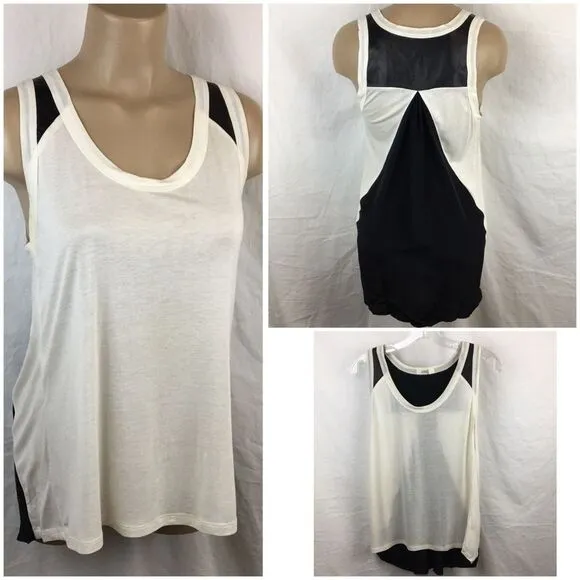AIKO Black & Ivory Leather Trim Tank Top S - Image 2
