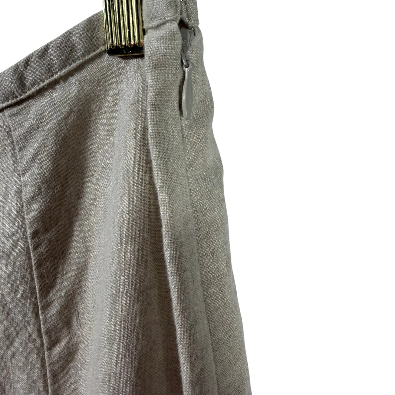 Ann Taylor LOFT Linen A-Line Midi Skirt Beige / Oatmeal Zip Size 10 Flared Hem - Image 7