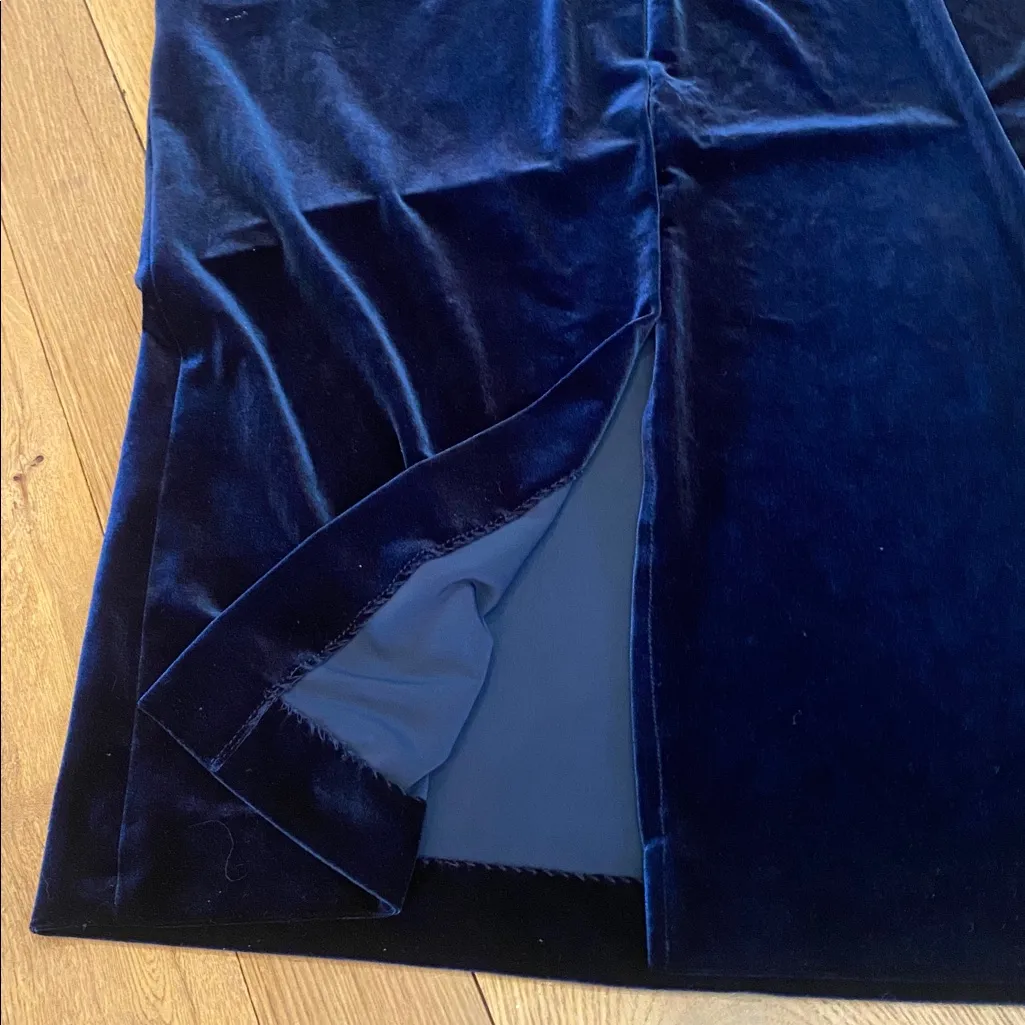 Alex Velvet Double Cowl Fitted Maxi Evening Gown Midnight Blue Imperial Size 14 - Image 2