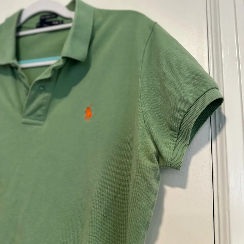 VTG 90s Women’s Sz: XL Ralph Lauren The Skinny Polo Dusty Green Top. Orange Pony - Image 3