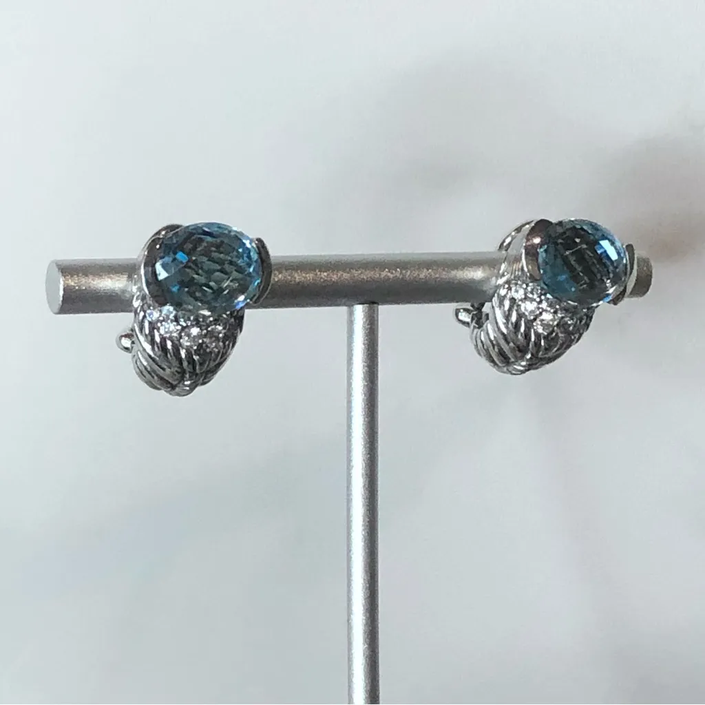 JUDITH RIPKA Blue Topaz, CZ Accent, Sterling Silver Earrings with Omega Clasp - Image 14