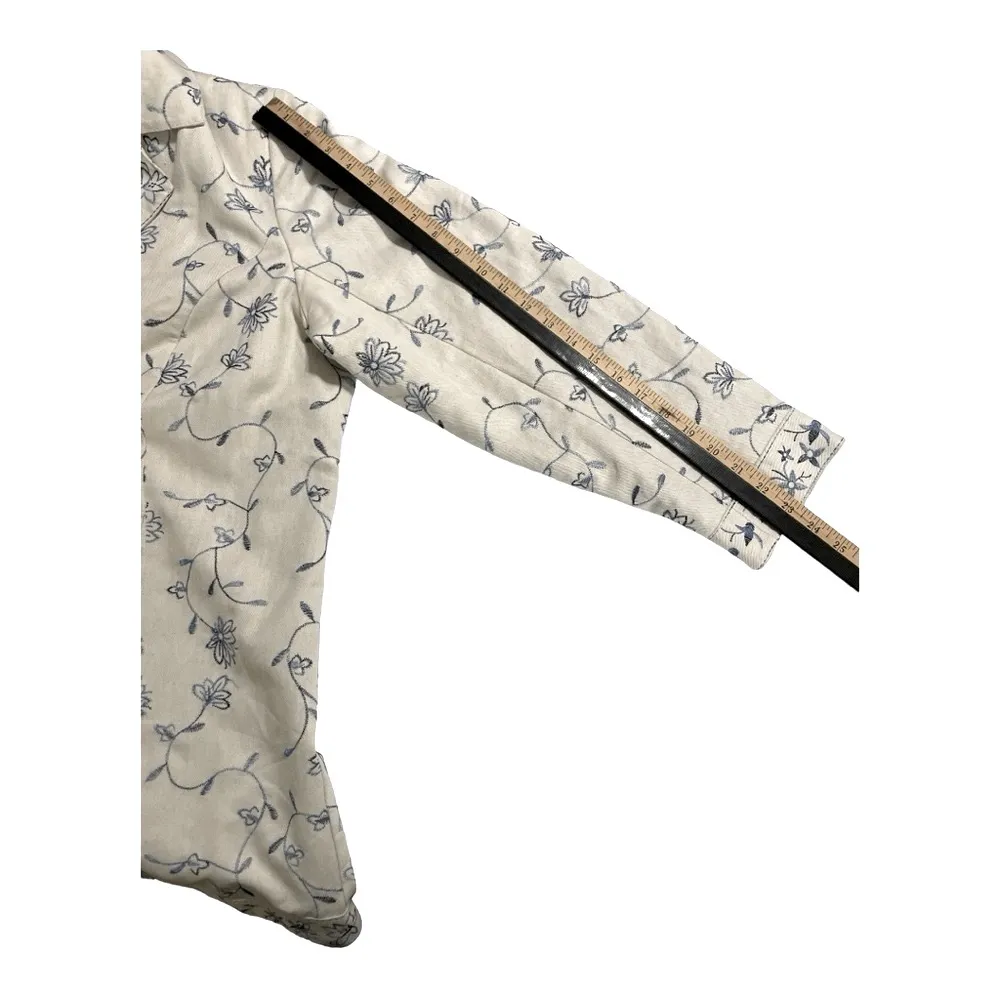 VTG Susan Graver Ivory Blue embroidery Floral Linen Blend coat size 1X - Image 10