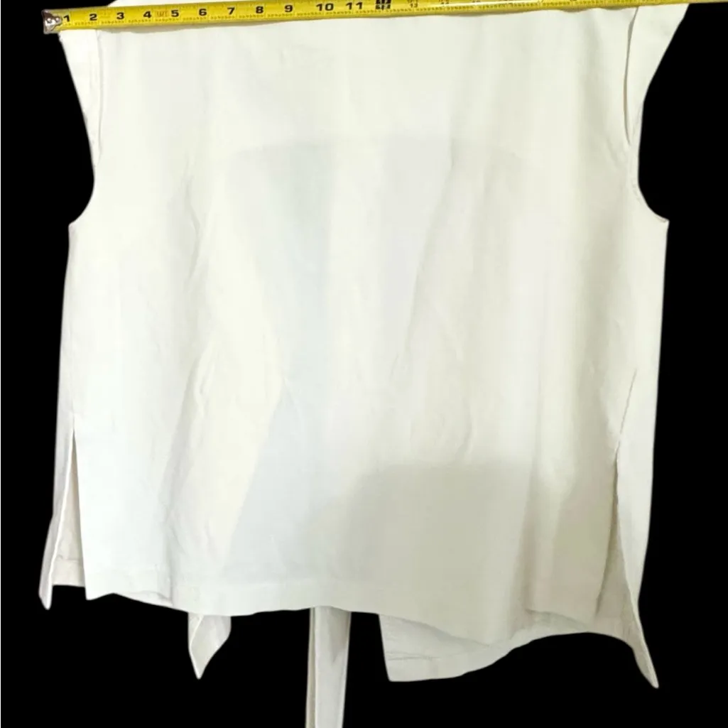 Lida Baday Cream Stretch Open Front Belted Jacket White Size 12 - Image 5