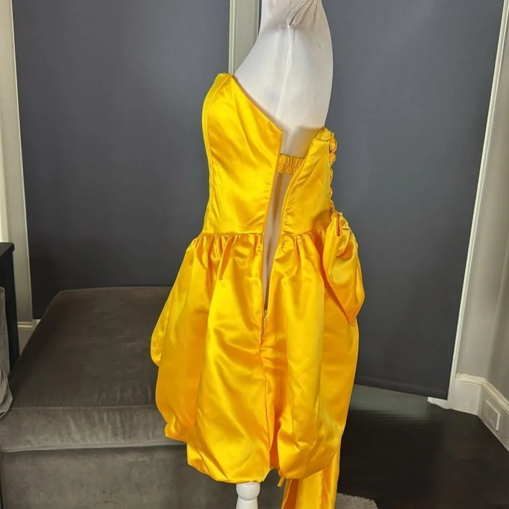 Short Yellow Strapless Homecoming Prom Dress Corset Back Bow Puffy Skirt Size M Yellow Size M - Image 8