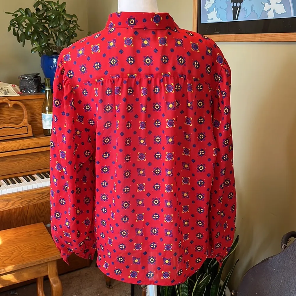 Vintage Josephine Red Asymmetrical Southwestern Blouse Size 12 - Image 6