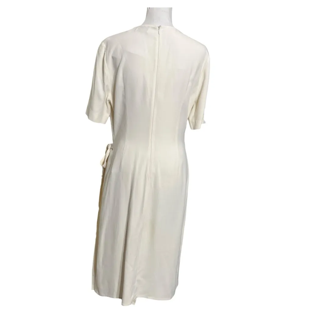 St. John Short Sleeve Tie Waist Midi Dress Women’s Size 8 Ivory Pleated Panel - Image 5