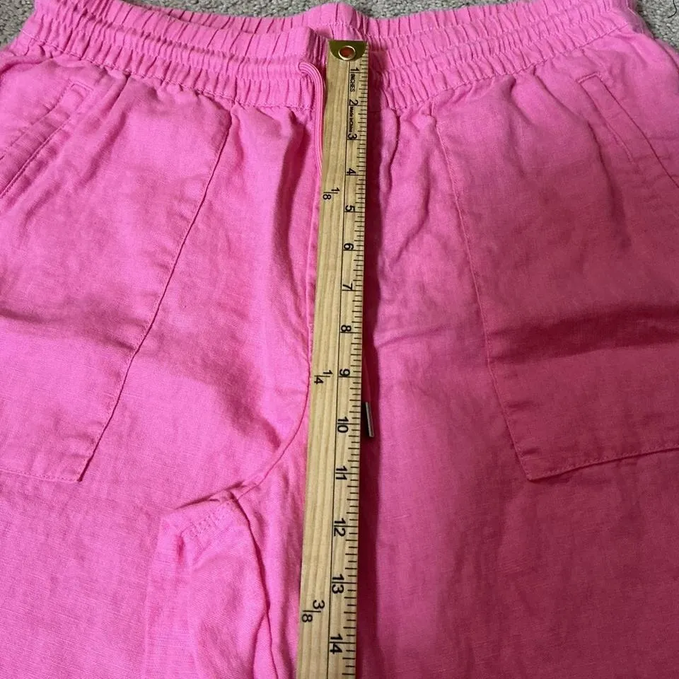 Athleta Pink Linen Blend Drawstring Wide Leg Pants Women's Size L Casual Comfort - Image 7