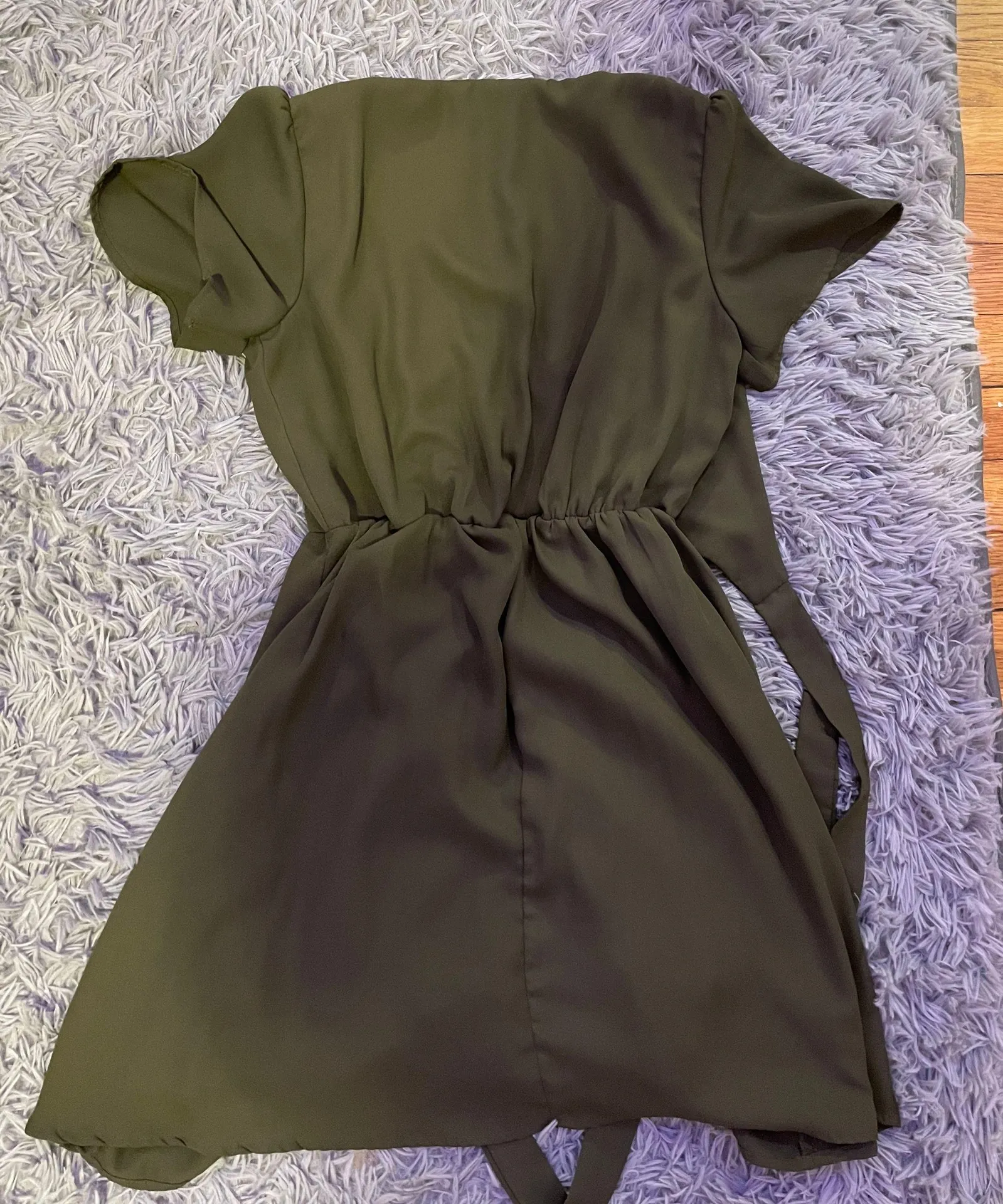 Olive Green Chiffon Wrap Dress - Image 3