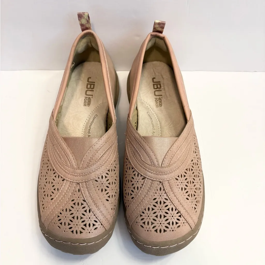 Jambu Florida Leather Slip-On Loafer Flats Perforated Floral Pink Sparkle JBU - Image 2