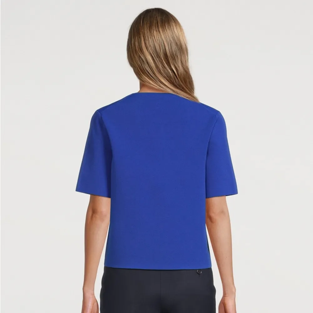 Theory Structured Short-Sleeve Scuba Jersey Crewneck T-shirt Top Blue NWT Size M - Image 3