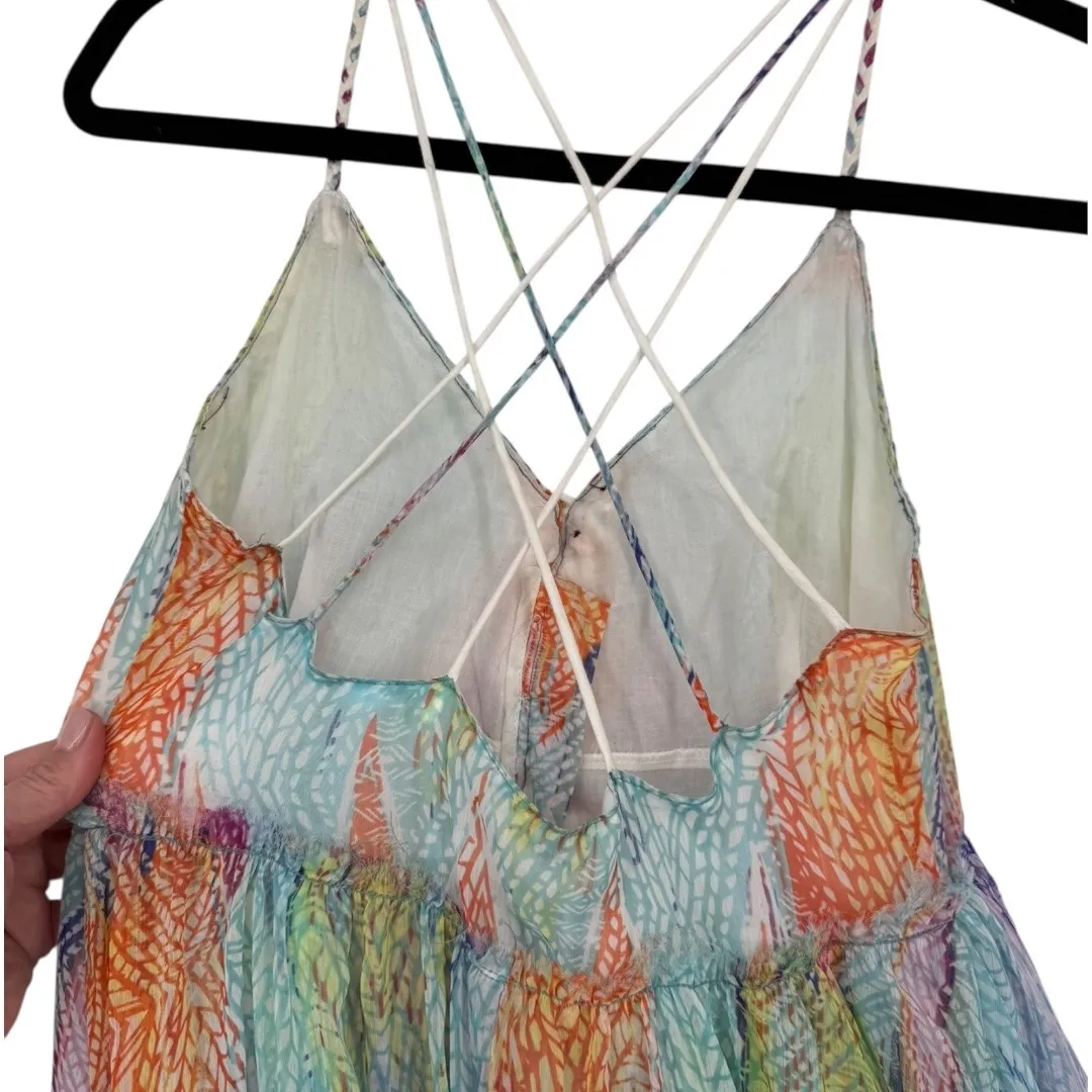 NWT Free People Sea Gypsy Rainbow Feather Print Midi Dress Size Small Boho Fairy - Image 10