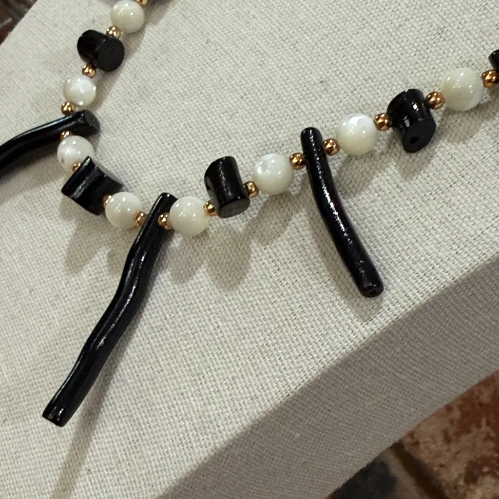 Vintage Black Branch Coral and Mother of Pearl beaded necklace - Image 2