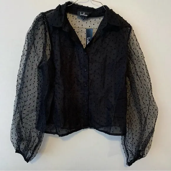 NWT Lulus Black Majorly Chic Organza Swiss Dot Sheer Top - Image 2